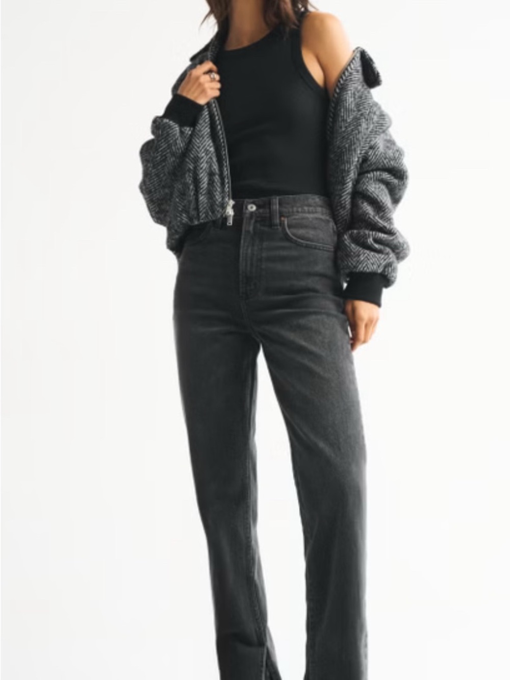 Abercrombie & Fitch High-Rise Straight Leg Jeans in Washed Black
